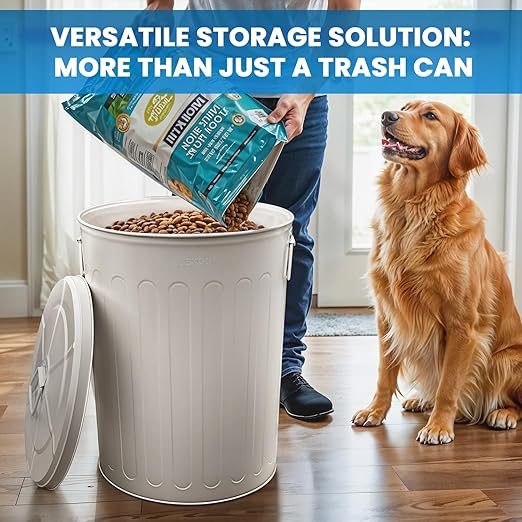 Plexon 2 Pack 20-Gallon Beige Galvanized Steel Round Trash Can with Lid Powder Coated Metal, Indoor and Outdoor Use, Durable Construction, Retro Design, Stylish