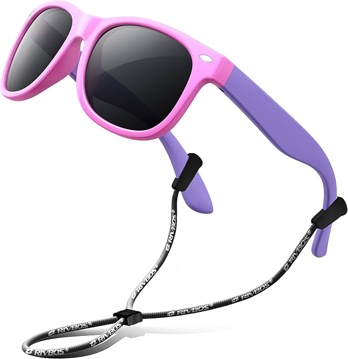 RIVBOS Kids Sunglasses Polarized UV Protection Flexible Rubber Glasses Shades with Strap for Boys Girls RBK004
