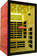 Far Infrared Sauna for Home 2 Person Sauna for Home Okoume Wood Red Sauna with Low EMF Infrared Sauna 2000W Dry Sauna 2 Person with 7 Colorful Light, Speaker and Tempered Glass Door