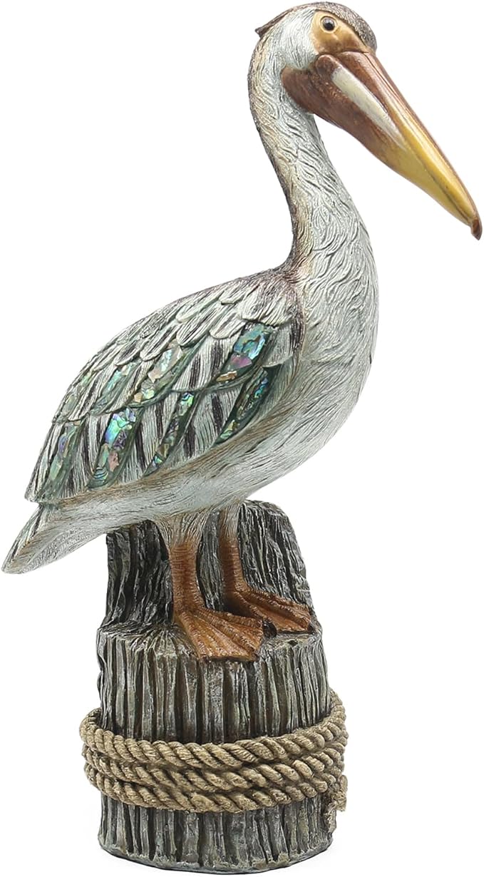 Lukitas Standing Pelican Statue and Sculpture Decor, Coastal Beach Bird Figurine, Creative Decorative Ornament for Home Garden Lawn Outdoor, Resin 14''
