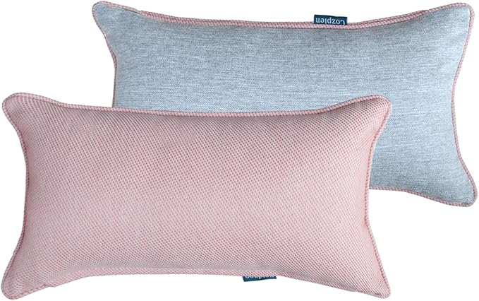 Rectangle Outdoor Lumbar Pillows, 10x18 inches Waterproof Patio Pillows, Decorative Waist Pillows for Outdoor Furnitures, Set of 2, (Grey and Pink)