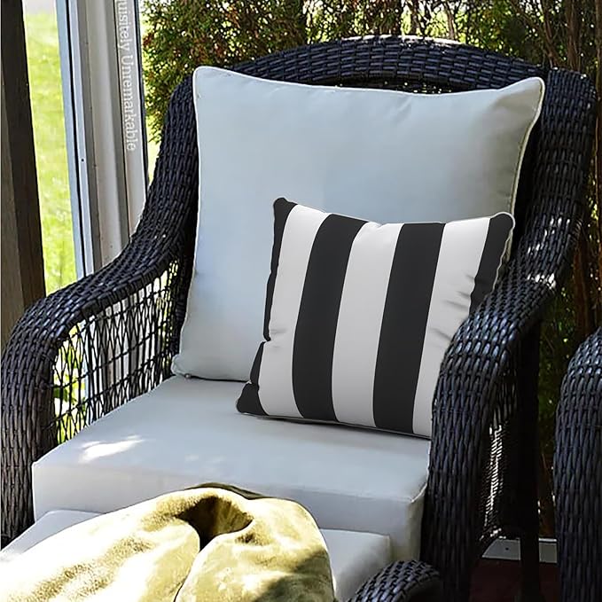 LVTXIII Outdoor Throw Pillows 18x18 Patio Waterproof Square Pillows with Piping Fade Resistant Accent Pillow for Spring Summer Garden Decoration, Set of 2, Cabana Black