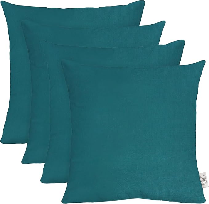 RSH DECOR: Sunbrella Square Throw Pillows Set of 4 | 20" x 20" | Water and Fade-Resistant Performance Fabric | Outdoor Pillow Covers with Down-Alternative Inserts | Spectrum Peacock