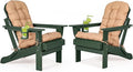 nalone Folding Adirondack Chairs Set of 2 with Cushion with Cup Holder, HDPE Plastic Oversized Patio Chair Weather Resistant, Used in Outdoor, Fire Pit, Deck, Garden, Campfire Chairs (Green)