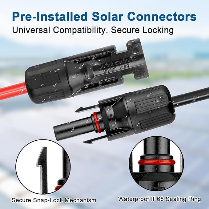 XRDS -RF Solar Extension Cable 10AWG, 20FT Red & Black Solar Panel Wire with Solar Connectors, PV Wire with Disconnect Wrenches & Extra Male/Female Connectors for RV, Camper, Inverter, Off-Grid System