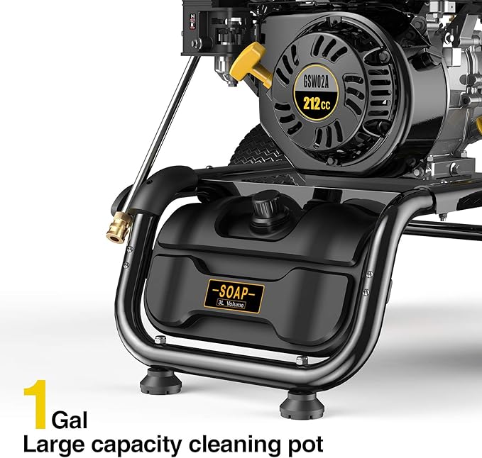 BLUBERY 3500PSI Gas Pressure Washer, 2.6GPM 212CC Heavy Power Washer, 30Ft High Pressure Hose&Soap Tank, 5 Adjustable Nozzles, Cleaning for Driveway/Concrete/Vinyl Fencing,Max