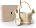 Sauna Bucket and Ladle Set - Handmade from Finnish Pine Wood - Natural Rope Handle - 1 Gallon (4 Liters) Water Capacity