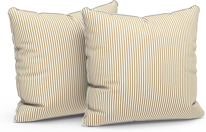 LVTXIII Set of 2 Patio Throw Pillows Waterproof 18"x18" Fade Resistant Outdoor Throw Pillows with Inserts, Fluffy Decorative Garden Toss Pillow Cushions for Home Patio Coach Sofa Use, Strip Beige
