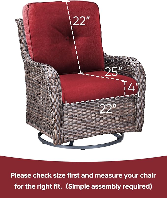 Pop 22x25/22x24 Outdoor Furniture Cushions Set of 6 - Comfortable Patio Chair Cushion for Rattan Wicker Dining Rocking Swivel Chairs Loveseat Couch L-Shape Sectional Sofa - Red/Button