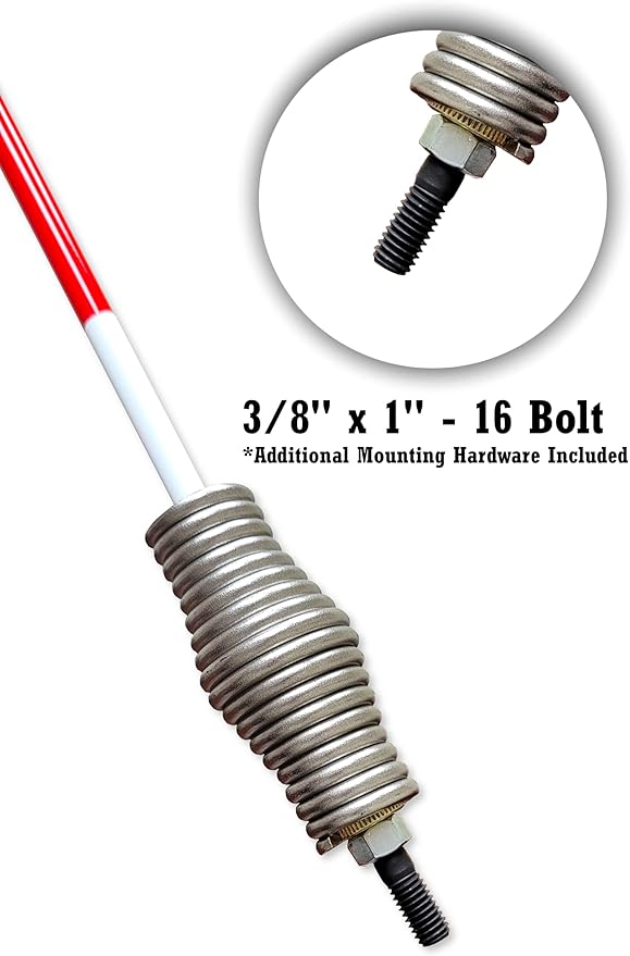 Snow Plow Marker, Trailer Sight Rod, Reflective, Fiberglass, 37 Inch, Stud Mount, Stainless Steel Spring (Orange), FF37STUD