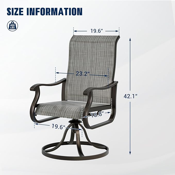 UDPATIO Patio Swivel Dining Chairs Set of 6, Outdoor Dining Chairs High Back with All Weather Breathable Textilene, Metal Rocking Frame for Lawn Garden Backyard, Gray White