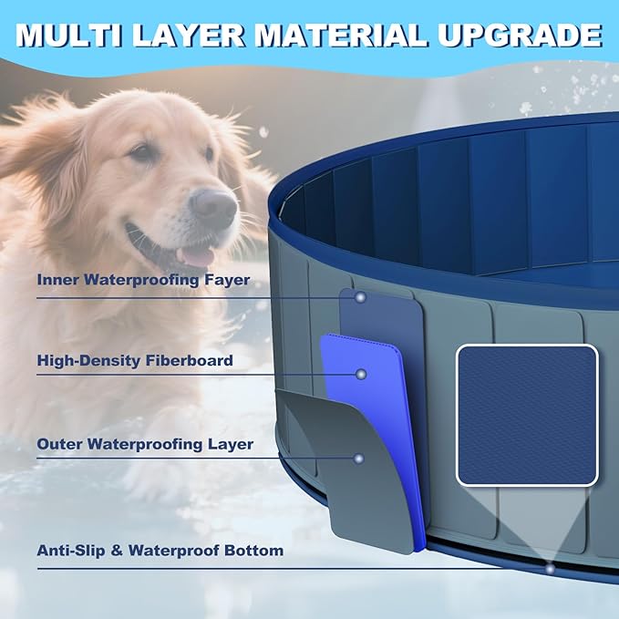UCCY Foldable Dog Pool for Large Dogs Hard Plastic Kiddie Swimming Pool Non-Slip Portable Dog Bathtubs Collapsible Multi-Use Whelping Box Ball Pit Outdoor Pool for Backyard Duck Pond Grey L-48"x12"