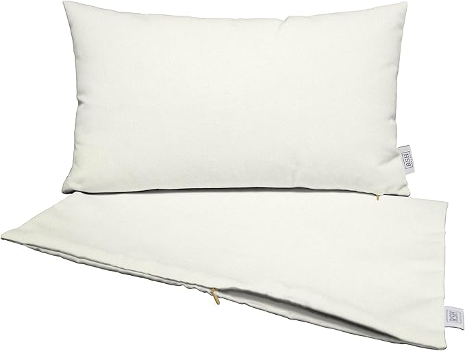 RSH DECOR: Sunbrella Pillow Covers Set of 2 | Covers Only - 20" x 12" | Outdoor Lumbar Pillow Covers Crafted with Sunbrella Performance Fabric | Canvas White