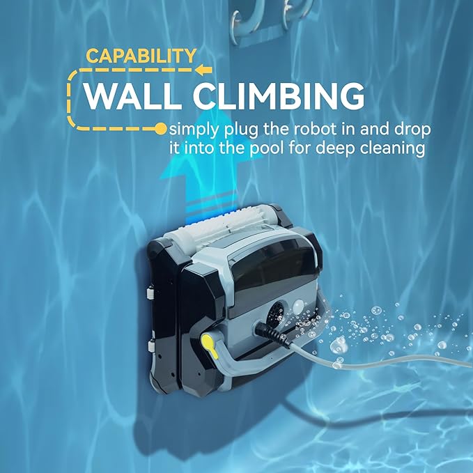 An Automatic Robot Swimming Pool Vacuum Cleaner with a Trolley, Featuring Wall-Climbing Function, 360 Degree Kink Free Patented Technology, Large Top-Mounted Filter Swimming Pool Cleaning Robot, 82 Ft