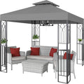 COOS BAY 8x8 Outdoor Patio Gazebo with Corner Shelves, Two-Tier Soft Top Canopy for Backyard, Lawn, Deck and Garden, Gray