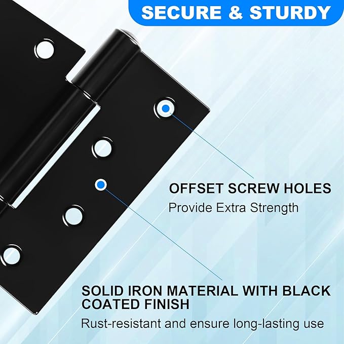 Heavy Duty Gate Hinges 3.5 inch 4 Pack Extra Thick Industrial T Hinges Barn Door Hinges Shed Door Hinges for Large Wooden Gates Wood Fence Outdoor - Black Iron Finish (Screws Included)