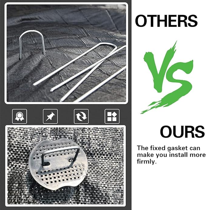 50Pcs Garden Stakes Staples + 50Pcs Gasket, Bakulyor 6 Inch Lawn Landscape Staples 11 Gauge U Shaped Galvanized Landscape Pins, Heavy Duty Yard Ground Pin for Weed Barrier Sod Fabric Decorations - 6"