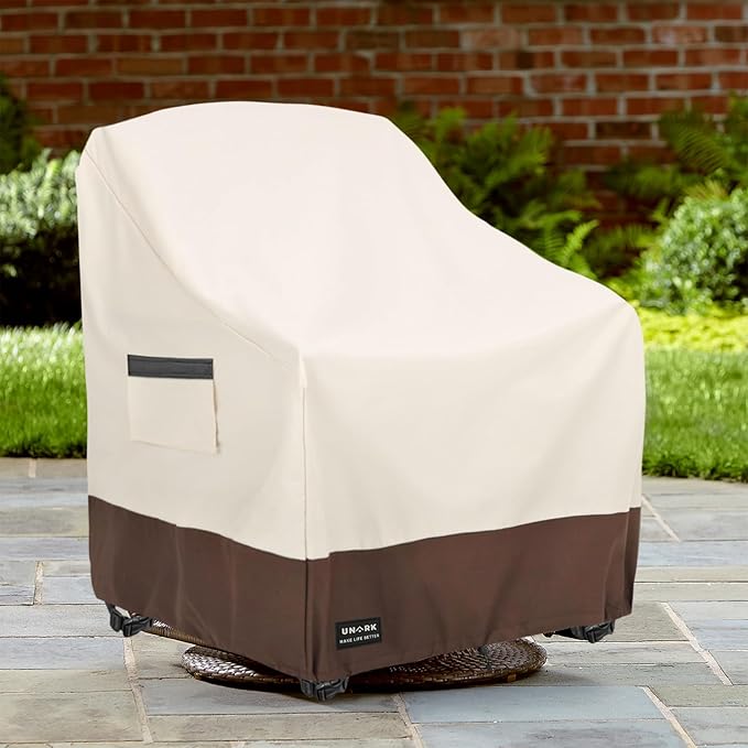 Outdoor Swivel Chair Covers Waterproof 2 Pack, Outdoor Chair Covers Patio Furniture Cover for Deck Patio Swivel Chair Heavy Duty, 28 W x 32 D x 36 H inches Beige and Brown