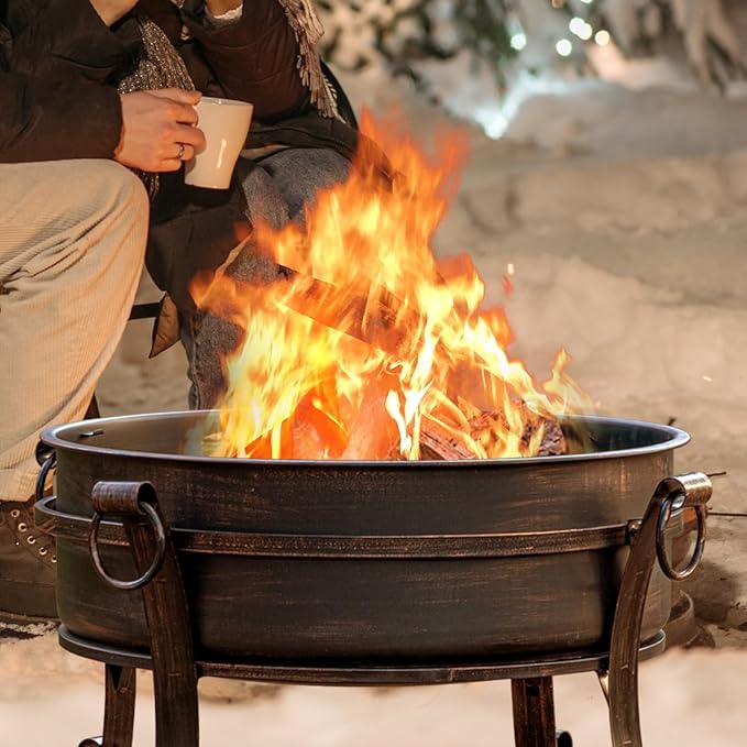 36 Inch Fire Pit with Grill & Lid, Fireplace & Round Table & BBQ 3 in 1 Fire Pit,Heavy Duty Wood Burning Fire Pits for Outside with Fire Poker, Waterproof Cover & Log Grate
