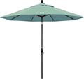 California Umbrella 9' Round Aluminum Market Umbrella, Crank Lift, Push Button Tilt, Black Pole, Sunbrella Spa