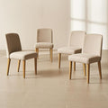 mopio Logan Upholstered Beige Parson Dining Chair Set of 4, Modern Farmhouse Solid Light Oak Wood with Ergonomic Curved Back Rest for Dining Room and Kitchen