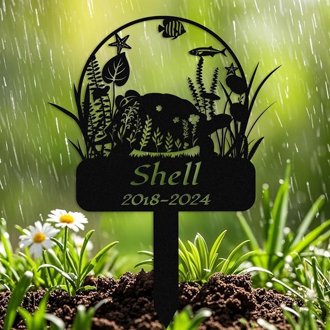 Custom Floral Turtle Memorial Stake,Personalized Metal Turtle Grave Marker,Outdoor Tortoise Sign Garden Yard Decor,Gift for Turtle Lover Turtle-2 10inch
