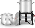 100 QT Seafood Boil Pot Stock Pot and 10,0000 BTU Propane Stove,Aluminum Seafood Boiling Kit with Strainer Basket,Heavy Duty Propane Burner For Outdoor Cooking Seafood Shrimp Crawfish Boiling