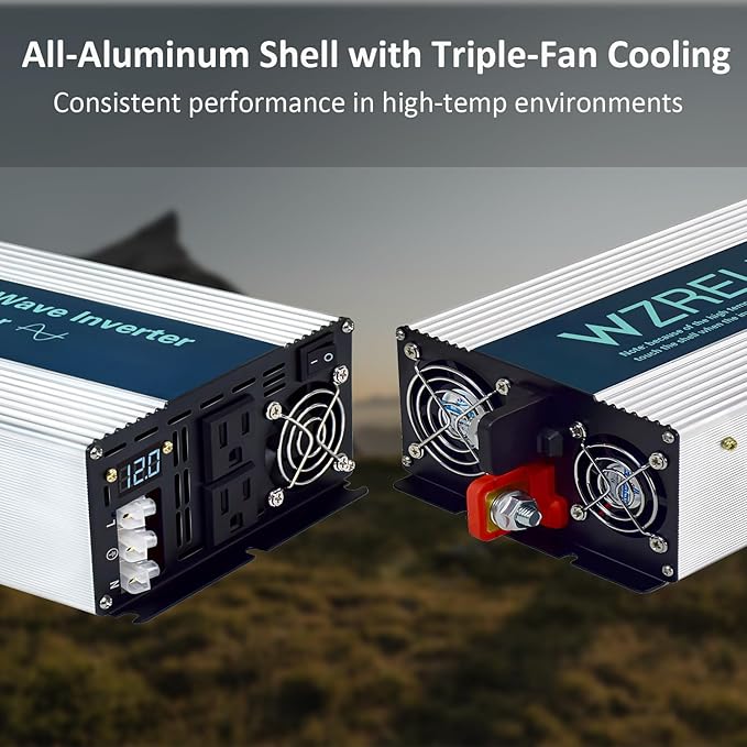 WZRELB 3000W Pure Sine Wave Inverter, Car Power Inverter 48V DC to 110V 120V AC Converter for RV, Truck, Solar, Outdoor with Dual AC Outlets, Hardwire Port, Surge 6000W, LED Display,Off-Grid