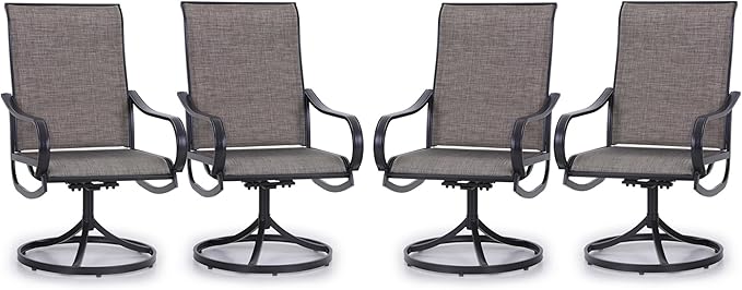 PHI VILLA Patio Swivel Dining Chairs Set of 4 Outdoor Metal Chair with Textilene Mesh Fabric, Patio Gentle Rocker Chair, Black Frame for Deck Garden