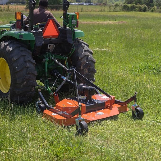 Titan Attachments 3 Point PTO Finish Mower, 48" Cutting Width, Cat 1 Hookup, Orange Finish, Rear Discharge, Pull Behind Mower for 18-30 HP Tractors, Low-Noise Cast Iron Gearbox