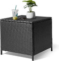Outvita Outdoor Side Table, Rattan Coffee Table with Storage 27 Gallon Patio Small Deck Storage Box for Cushion Towel Books, Brown Side Table with lid