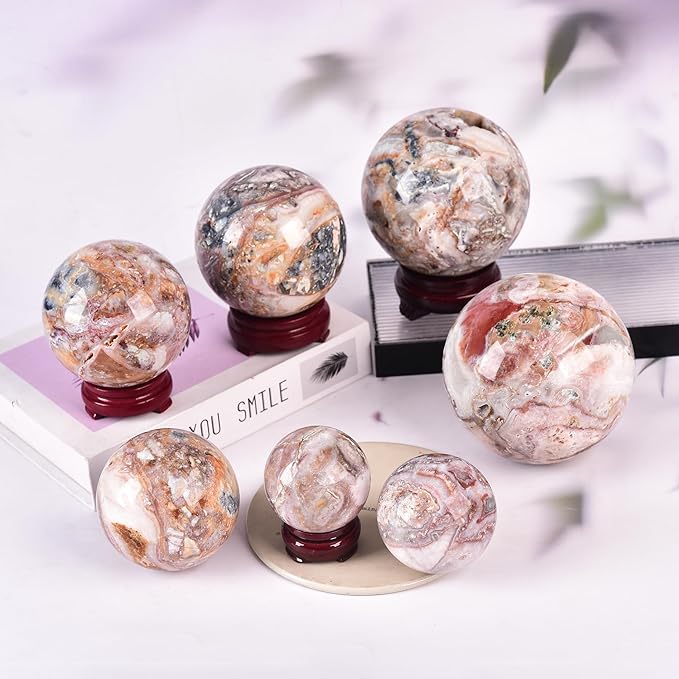 JIC Gem Extra Large Striped Agate Crystal Sphere Decorative Crystal Ball Healing Gemstone Sphere for Meditation,Office Table Decorations 110-120mm