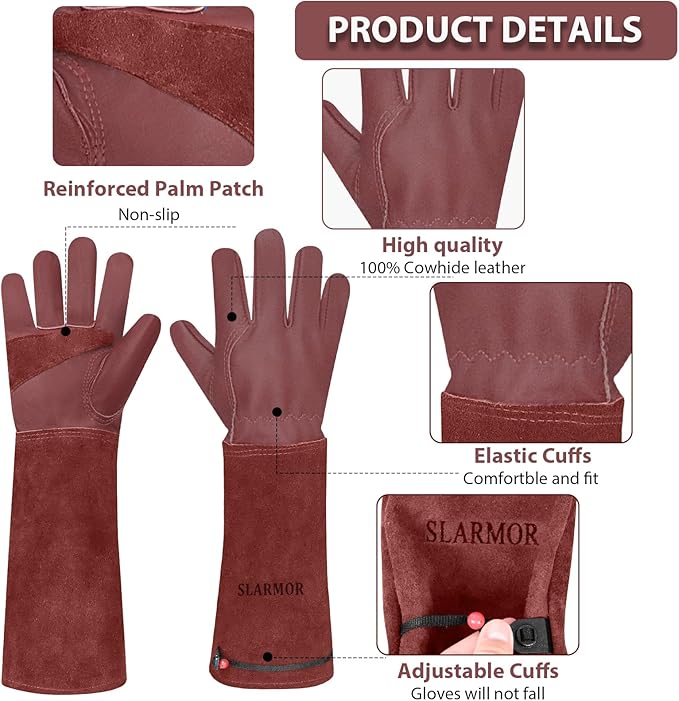 Long Gardening-Gloves Women/Men-Thorn proof Rose Pruning Heavy Duty Gauntlet-M
