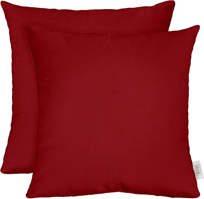 RSH DECOR: Sunbrella Play Square Throw Pillows Set of 2 | 17" x 17" | Water and Fade-Resistant Performance Fabric | Outdoor Pillow Covers with Down-Alternative Inserts | Play Scarlet