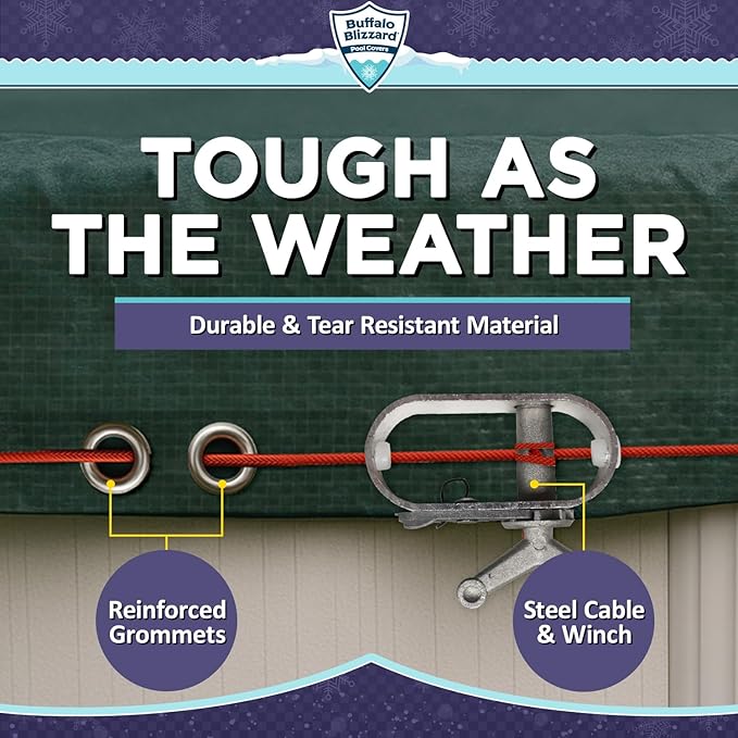 Buffalo Blizzard Ripstopper 33 ft Round Winter Pool Cover | Green Heavy Duty Cover for Closing Above Ground Swimming Pools | Easy to Install | Cold & UV Resistant | Shields from Seasonal Debris