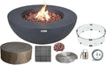 Elementi | Bundle Lunar Gas Fire Pit Cast Concrete 42" Round Fire Table, Outdoor Fire Pit Electronic Ignition | Canvas Cover, Lava Rock Included | Dark Gray (Natural Gas)
