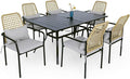 7-Piece Outdoor Dining Set, 6 Stackable Chairs with Cushions ＆ 63'' Rectangular Outdoor Table, Wicker Rattan Design, All Weather Frame Furniture Set