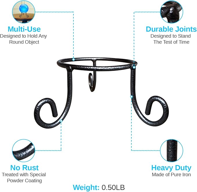 Black Iron Ball Stand - Gazing Globe Stand for Balls, Sphere Holder Wrought Iron Display Stand, Crystal Ball Stand, Glass Bowl Ring Metal Egg Stands, Gazing Ball Stand(3.5" Diameter X 2" Tall)
