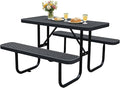 4FT Outdoor Picnic Tables,Heavy-Duty Metal Rectangular Picnic Table,Expanded Metal Commercial-Grade Table with 2 Benches & Umbrella Hole,Waterproof Coating Beach Table for Patio,Garden, Backyard