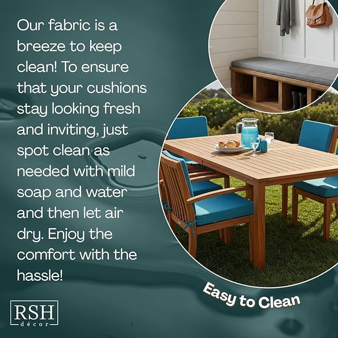 RSH DECOR Deep Seating Cushion with Pillow Back | 22” x 25” x 5" Seat | Water and Fade-Resistant Spun Fabric | Made in USA | Outdoor Chair Cushion Set for Patio Furniture (Navy Blue)