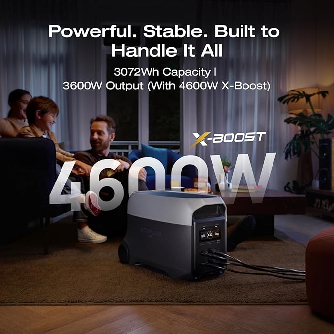 EF ECOFLOW DELTA 3 Ultra Portable Power Station, 3072Wh LiFePO4 Battery, 3600W (Surge 7200W) Output Home Power, Solar Generator for Home Use, Camping Accessories, Emergencies & RV Backup