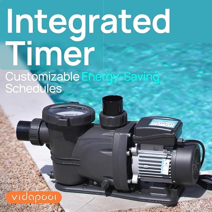 In/Above Ground Pool Pump, Self Primming High Flow (with Timer, 2HP, 8120 GPH, 115V)