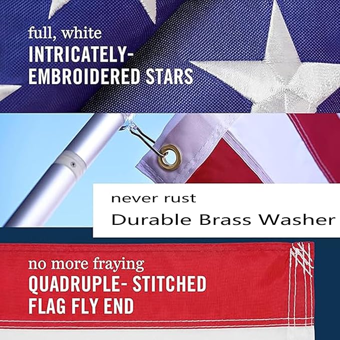 Heavy Duty 600D Nylon,Heavy Duty American Flags 3x5,Non Fading American Flag,Flag For Front Porch, Longest Lasting,Embroidered Stars, Brass Grommets,Sewn Stripes-Unmatched Durability in Any Weather