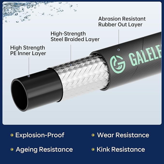3/8" Pressure Washer Hose 50FT 4800PSI, with M22 14 mm to 3/8 Inch Quick Connect, Kink Resistant Industry Grade Steel Wire Braided Synthetic Rubber Jacket with 2 M22 14mm Adapter Set