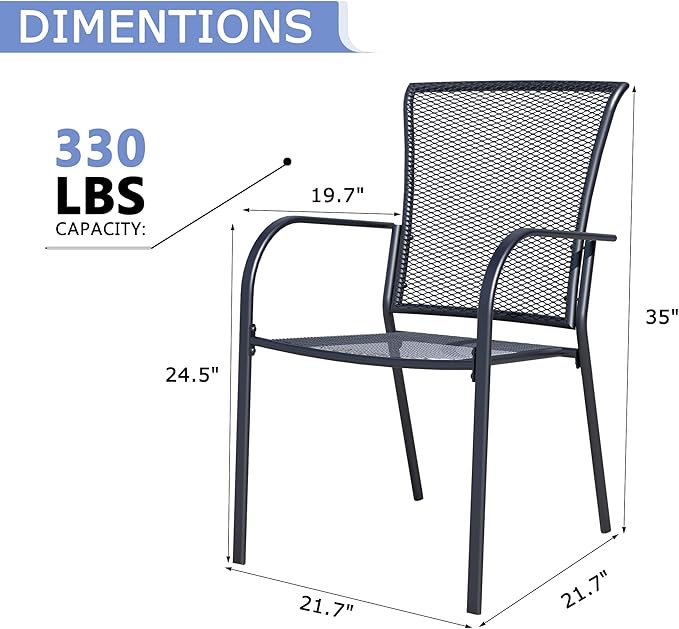 Outdoor Metal Patio Chairs Set of 6, Stackable Iron Mesh Dining Chairs with Armrests, All-Weather Bistro Chairs for Garden, Backyard, Porch, or Balcony
