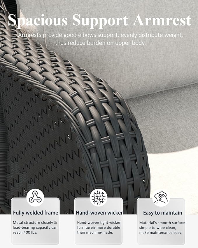 LayinSun 10 Piece Wicker Outdoor Furniture Set with 6-inch Comfy Cushions, High Back Patio Furniture Set with Swivel Rocking Chairs and Fire Pit Table