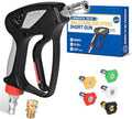 TOOLCY Pressure Washer Short Gun with Stainless Swivel & QC, 304 Stainless Steel 3/8" Plug & 1/4" Quick Connect, Commercial Grade, Max 5000 PSI / 10.5 GPM, Premium Power Washer Gun for Car Detailing