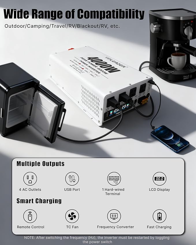 4000W Power Inverter 12V to 110V/120V, Solar Inverter Remote for RV Camping Off-Grid Solar Inverter Systems
