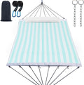 14ft Two Person Outdoor Hammock, Portable Camping with Folding Steel Spreader Bar, Carrying Bag, Carabiners, Tree Straps, Pillow & Sidebag, Quick Dry Textilene, 550 lbs Capacity (Cyan)