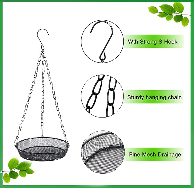 Hanging Bird Feeder, Birdfeeder Hanging for Garden Yard Outside, Hanging Birdfeeder Tray - Metal Mesh Platform Feeders for Birds Outside Outdoors Hanging for Attracting Birds - 3 Pack